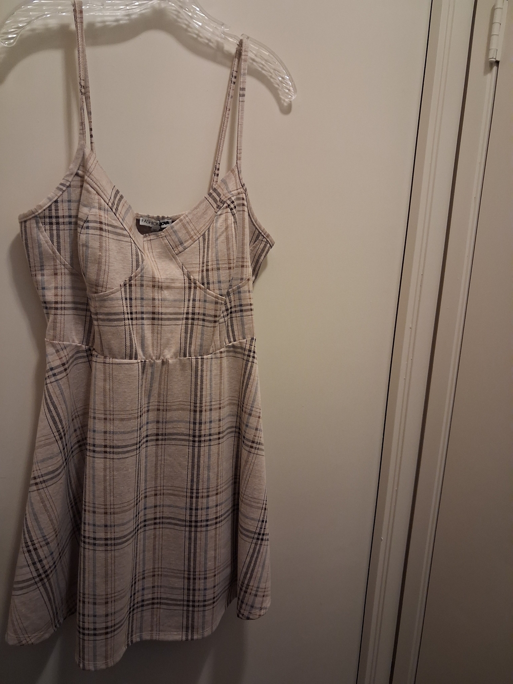 Fashion Nova Beige and Black Plaid Mini Dress
